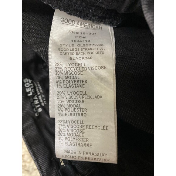 8/29 Good American High Rise Good Legs Straight With Darted Back Pockets Black - Picture 8 of 8